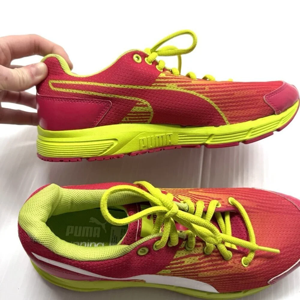 Puma Sequence Women’s Running Shoes Sz 7.5 Pink Chartreuse Lace Up Sneakers NWOB